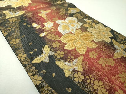 平和屋着物▼六通柄袋帯　舞蝶花文　金銀糸　正絹　逸品　DABJ8074ps