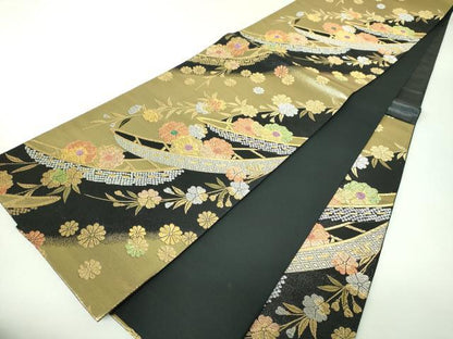 平和屋着物▼六通柄袋帯　枝垂れ桜　桜舟文　金銀糸　正絹　逸品　DABJ8080ps