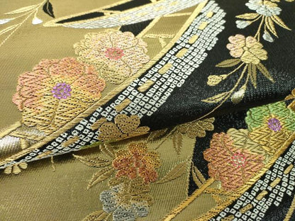 平和屋着物▼六通柄袋帯　枝垂れ桜　桜舟文　金銀糸　正絹　逸品　DABJ8080ps