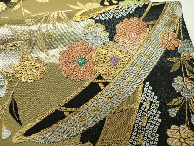 平和屋着物▼六通柄袋帯　枝垂れ桜　桜舟文　金銀糸　正絹　逸品　DABJ8080ps