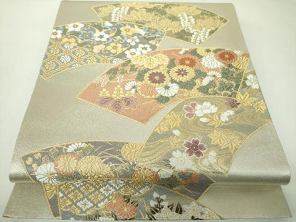 平和屋着物▼六通柄袋帯　地紙花文　金銀糸　正絹　逸品　DABJ8082ps