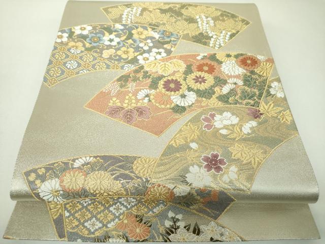 平和屋着物▼六通柄袋帯　地紙花文　金銀糸　正絹　逸品　DABJ8082ps