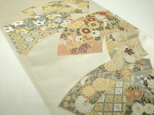 平和屋着物▼六通柄袋帯　地紙花文　金銀糸　正絹　逸品　DABJ8082ps