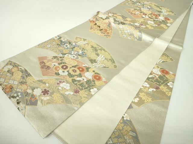 平和屋着物▼六通柄袋帯　地紙花文　金銀糸　正絹　逸品　DABJ8082ps