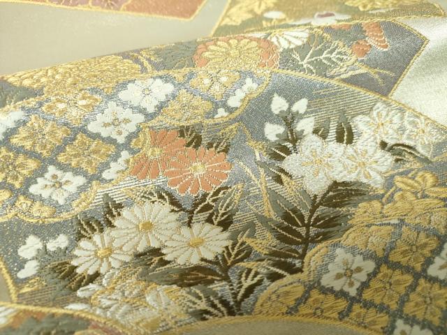 平和屋着物▼六通柄袋帯　地紙花文　金銀糸　正絹　逸品　DABJ8082ps