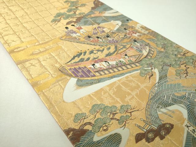 平和屋着物▼六通柄袋帯　都祭礼図　金糸　正絹　逸品　DABJ8083ps
