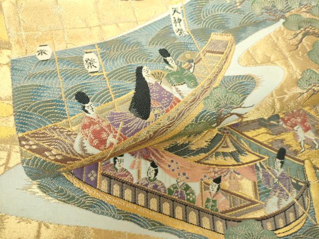 平和屋着物▼六通柄袋帯　都祭礼図　金糸　正絹　逸品　DABJ8083ps