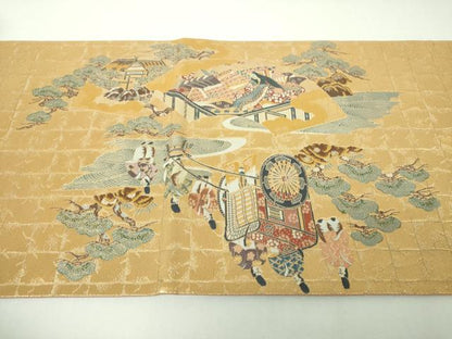 平和屋着物▼六通柄袋帯　都祭礼図　金糸　正絹　逸品　DABJ8083ps