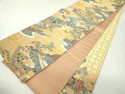 平和屋着物▼六通柄袋帯　都祭礼図　金糸　正絹　逸品　DABJ8083ps