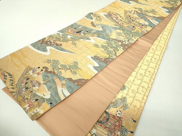 平和屋着物▼六通柄袋帯　都祭礼図　金糸　正絹　逸品　DABJ8083ps
