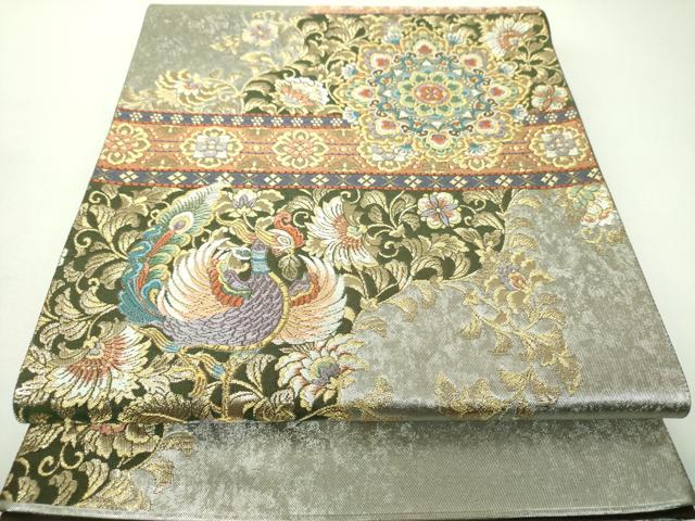 平和屋着物▼六通柄袋帯　正倉院鳳凰花文　金銀糸　引箔　正絹　逸品　DABJ8084ps