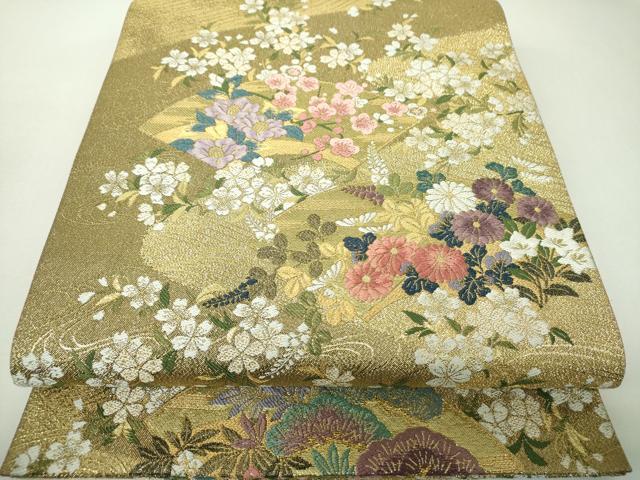 平和屋着物▼六通柄袋帯　舞桜　地紙花文　金糸　やまと誂製　正絹　逸品　DABJ8086ps