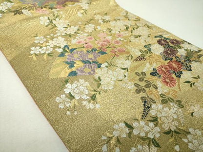 平和屋着物▼六通柄袋帯　舞桜　地紙花文　金糸　やまと誂製　正絹　逸品　DABJ8086ps
