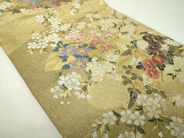 平和屋着物▼六通柄袋帯　舞桜　地紙花文　金糸　やまと誂製　正絹　逸品　DABJ8086ps
