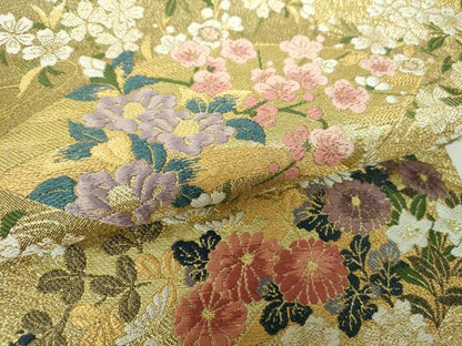 平和屋着物▼六通柄袋帯　舞桜　地紙花文　金糸　やまと誂製　正絹　逸品　DABJ8086ps