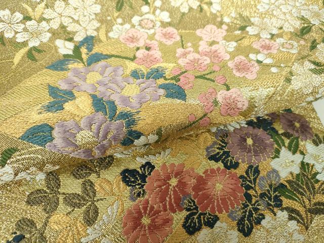 平和屋着物▼六通柄袋帯　舞桜　地紙花文　金糸　やまと誂製　正絹　逸品　DABJ8086ps