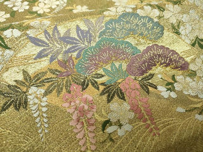 平和屋着物▼六通柄袋帯　舞桜　地紙花文　金糸　やまと誂製　正絹　逸品　DABJ8086ps