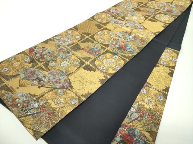 平和屋着物▼六通柄袋帯　流水扇華鳥文　金銀糸　正絹　逸品　DABJ8088ps