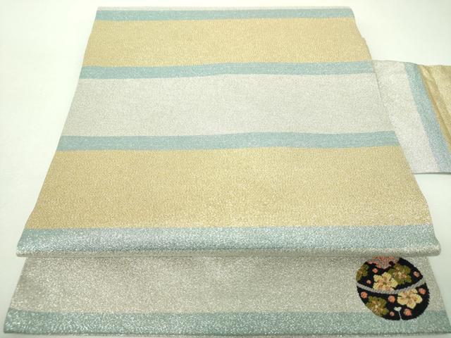 平和屋着物▼西陣　あずみの謹製　九寸名古屋帯　ワンポイント　鈴花文　横段文　金銀糸　正絹　逸品　DABJ8094ps