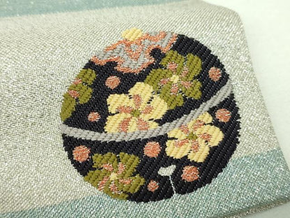 平和屋着物▼西陣　あずみの謹製　九寸名古屋帯　ワンポイント　鈴花文　横段文　金銀糸　正絹　逸品　DABJ8094ps