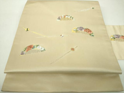 平和屋着物▼中国三大刺繍　相良刺繍　総刺繍　九寸名古屋帯　櫛　簪　金銀糸　正絹　逸品　DABJ8095ps