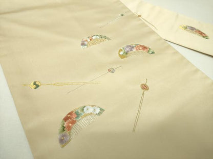 平和屋着物▼中国三大刺繍　相良刺繍　総刺繍　九寸名古屋帯　櫛　簪　金銀糸　正絹　逸品　DABJ8095ps