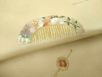 平和屋着物▼中国三大刺繍　相良刺繍　総刺繍　九寸名古屋帯　櫛　簪　金銀糸　正絹　逸品　DABJ8095ps