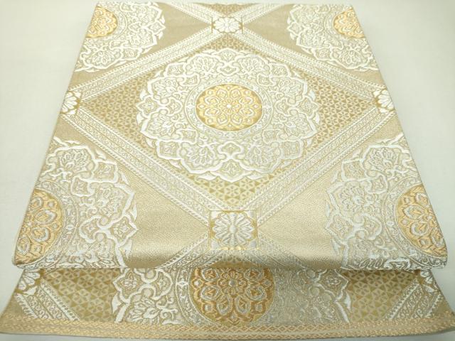 平和屋着物▼西陣　服部織物謹製　六通柄袋帯　オリエント更紗　格天井花文　金銀糸　正絹　逸品　DABJ8096ps