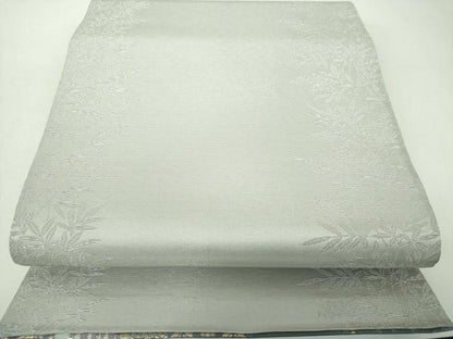 平和屋着物▼六通柄袋帯　色紙花文　笹竹文　金糸　銀通し地　正絹　逸品　DABJ8097ps