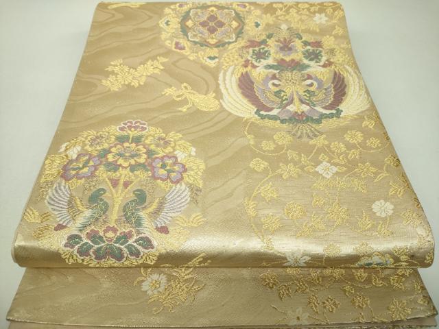 平和屋着物▼六通柄袋帯　向かい鳥正倉院花文　金糸　正絹　逸品　DABJ8101ps