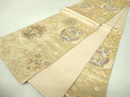 平和屋着物▼六通柄袋帯　向かい鳥正倉院花文　金糸　正絹　逸品　DABJ8101ps