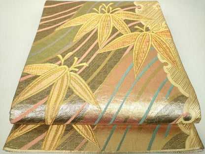 平和屋着物▼佐賀錦　両面　六通柄袋帯　雪輪笹文　金糸　正絹　逸品　DABJ8104ps