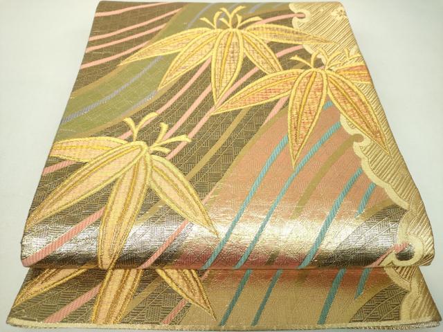 平和屋着物▼佐賀錦　両面　六通柄袋帯　雪輪笹文　金糸　正絹　逸品　DABJ8104ps