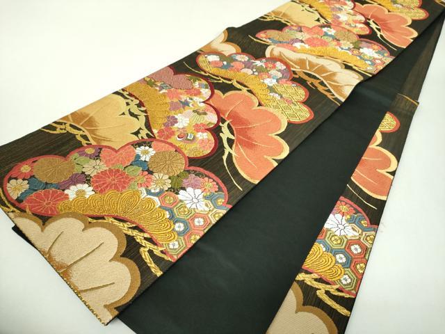 平和屋着物▼六通柄袋帯　唐織　老松重ね　羽衣　金糸　正絹　逸品　DABJ8108ps