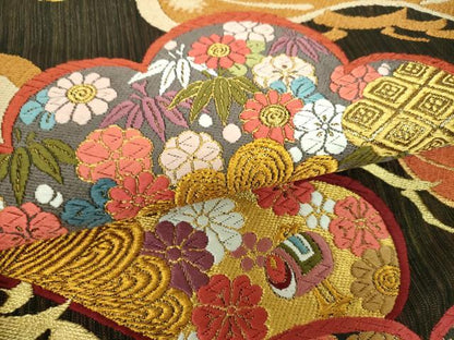 平和屋着物▼六通柄袋帯　唐織　老松重ね　羽衣　金糸　正絹　逸品　DABJ8108ps