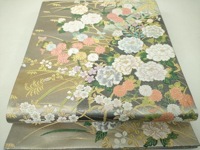 平和屋着物▼六通柄袋帯　唐織　緑映庭宴文　金銀糸　正絹　逸品　DABJ8114ps