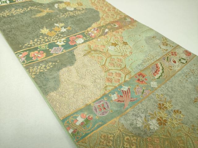 平和屋着物▼六通柄袋帯　宝尽くし鳳凰花文　金糸　引箔　正絹　逸品　DABJ8115ps