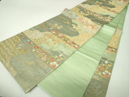 平和屋着物▼六通柄袋帯　宝尽くし鳳凰花文　金糸　引箔　正絹　逸品　DABJ8115ps