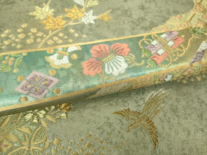 平和屋着物▼六通柄袋帯　宝尽くし鳳凰花文　金糸　引箔　正絹　逸品　DABJ8115ps