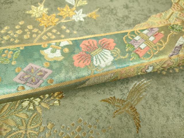 平和屋着物▼六通柄袋帯　宝尽くし鳳凰花文　金糸　引箔　正絹　逸品　DABJ8115ps