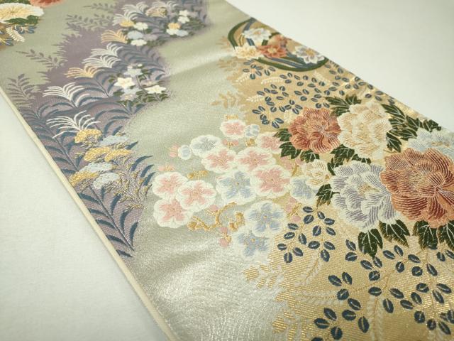 平和屋着物▼六通柄袋帯　唐織　舞花　金銀糸　正絹　逸品　DABJ8122ps