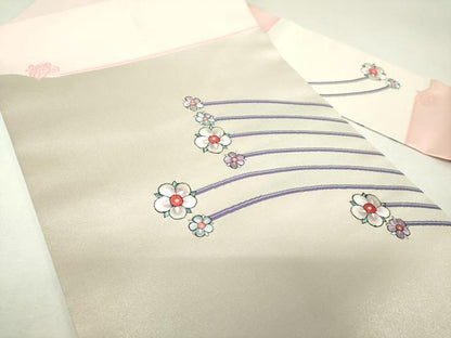 平和屋着物▼九寸名古屋帯　刺繍　舞花文　銀糸　正絹　逸品　DABJ8123ps