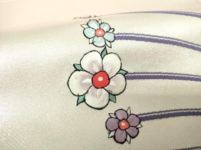 平和屋着物▼九寸名古屋帯　刺繍　舞花文　銀糸　正絹　逸品　DABJ8123ps