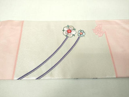 平和屋着物▼九寸名古屋帯　刺繍　舞花文　銀糸　正絹　逸品　DABJ8123ps