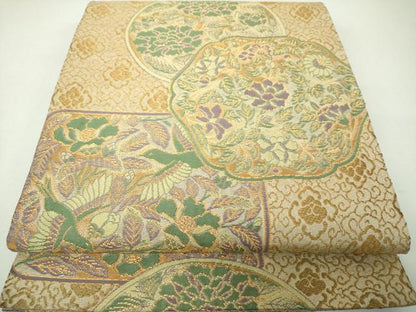 平和屋着物▼六通柄袋帯　匠琳　花鳥文　金糸　正絹　逸品　DABJ8129ps