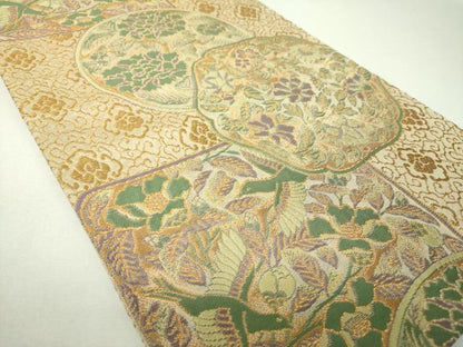 平和屋着物▼六通柄袋帯　匠琳　花鳥文　金糸　正絹　逸品　DABJ8129ps