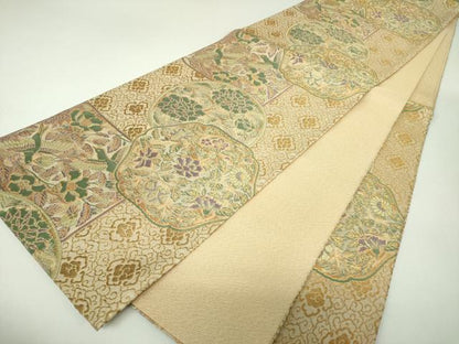 平和屋着物▼六通柄袋帯　匠琳　花鳥文　金糸　正絹　逸品　DABJ8129ps