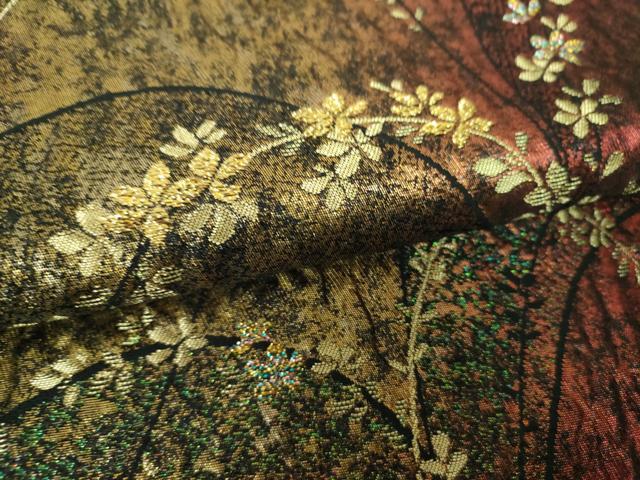平和屋着物▼六通柄袋帯　ふくれ織　枝垂れ花　金糸　引箔　正絹　逸品　DABJ8132ps