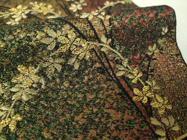 平和屋着物▼六通柄袋帯　ふくれ織　枝垂れ花　金糸　引箔　正絹　逸品　DABJ8132ps