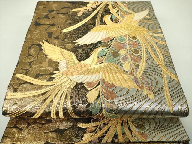 平和屋着物▼佐賀錦　両面　六通柄袋帯　辻が花　鳳凰　金銀糸　正絹　逸品　DABJ8135ps